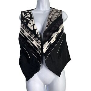 Linda Toomre Fiber Artist Vest Womens M Black White Patchwork Pinstripe Art Wear